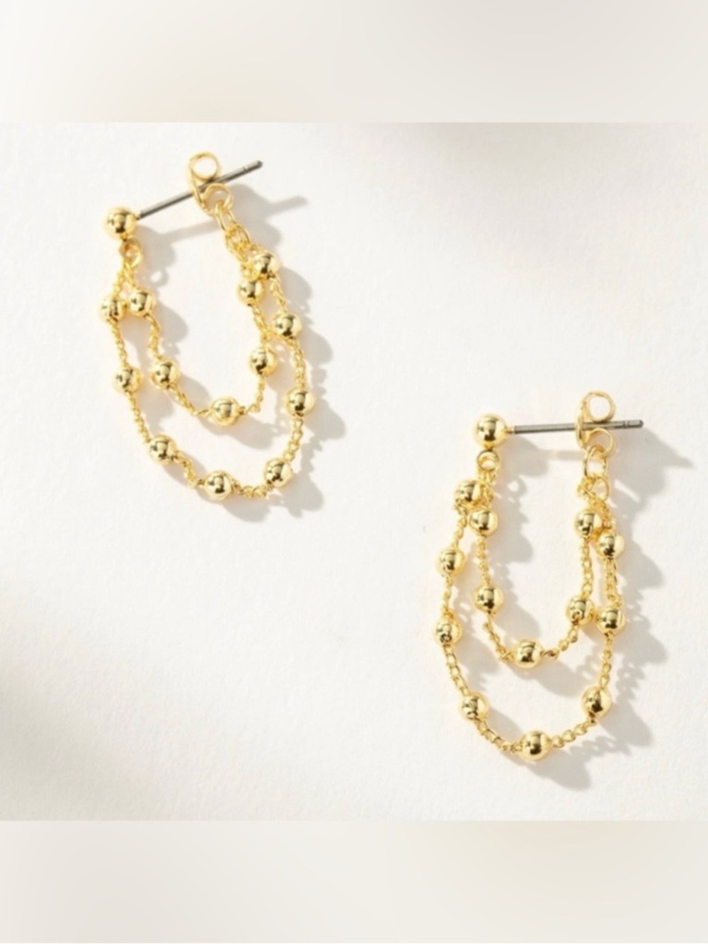 Uncommon James Gold Beaded Double-Chain Hoop Earrings